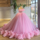 pink prom dresses, ruffle prom dresses, ball gown,puffy prom dresses, tulle evening dresses, new arrival evening dresses Y1492