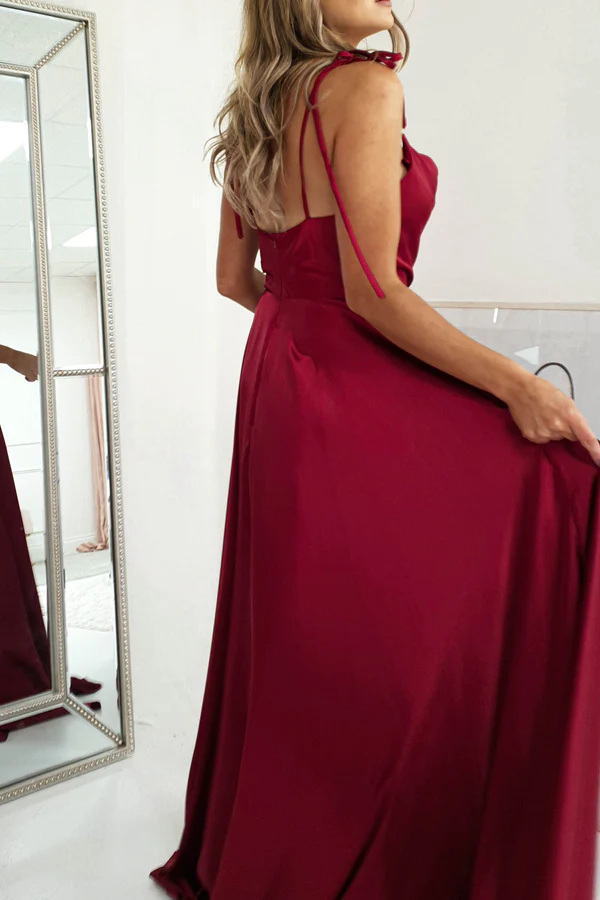 Dark Red Cowl Neckline Satin Long Prom Dress Simple Senior Prom Dress Y494