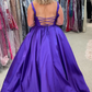 Simple Purple A-line Long Prom Dress with Pockets Plus Size Y372