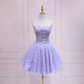 Purple Lace Short Homecoming Dress Strapless Homecoming Dress s37