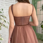 Brown Tea Length Prom Dresses, Tea Length Brown Formal Homecoming Dresses Y228