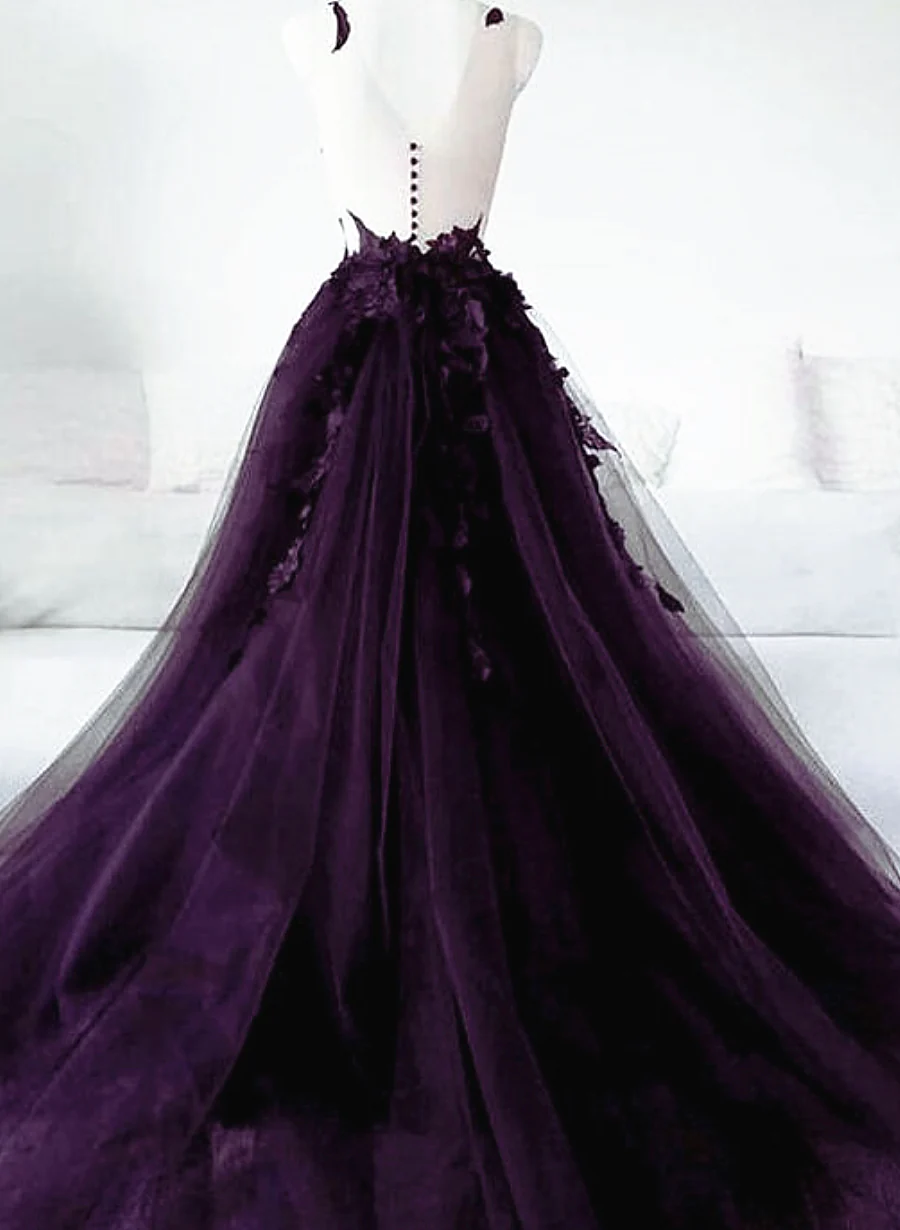 Purple Tulle With Lace Applique Long Prom Dress Purple Formal Dress Y1866