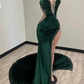 Black Girl Prom Dresses Long Mermaid Green Prom Gown With Train Y496