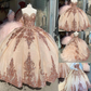 Rose Gold Sweet 16 Quinceanera Dresses Sequins Appliques Sweetheart Ball Gowns Y401