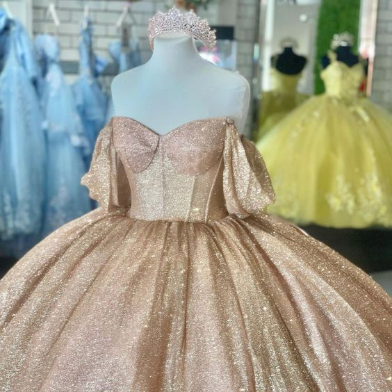 Rose Gold Sparkle Ball Gown Quinceanera Dress Sweet 16 Dress  Y693