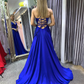 Simple A line blue long prom dress, backless blue evening dress Y367