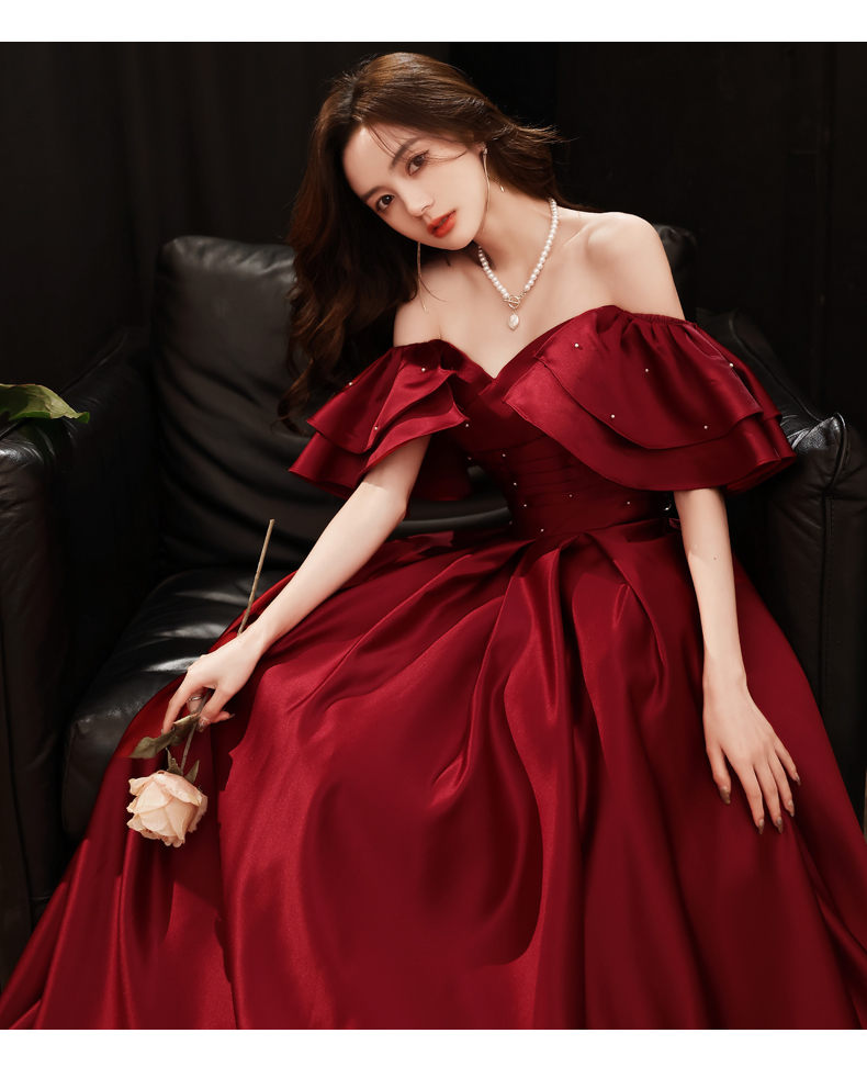 Dark Red Satin New Style Off Shoulder Long Prom Dress, A-line Long Formal Dress Y1427