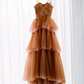 Brown tulle long prom dress, evening dress Y1257