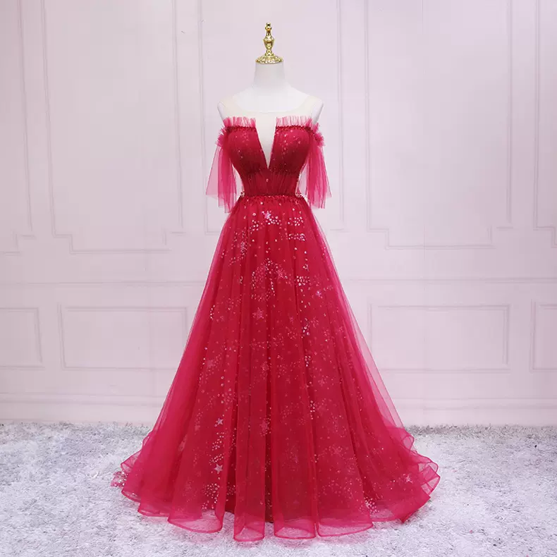 New Arrival Burgundy Tulle Prom Dress Charming Prom Dress s25