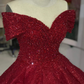 Luxurious Off Shoulder Red Glitter Beading Ball Gown Sweet 16 Dress Y1275