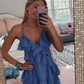 A-line V Neck Blue Short Homecoming Dress Lovely Homecoming Dress Y451