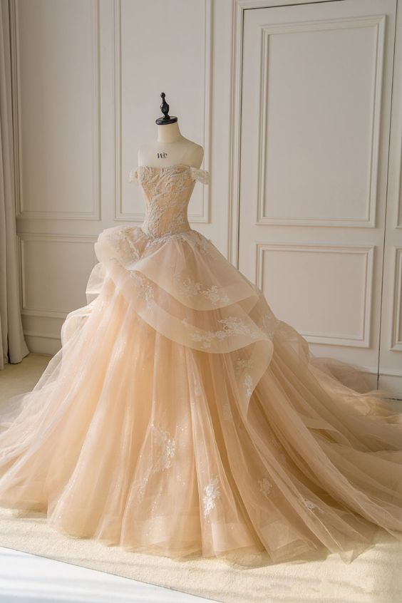 Off The Shoulder Light Champagne Ball Gown Stunning Sweet 16 Dress Y450