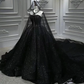 Sequin Shiny Strapless Black Ball Gown Princess Prom Dresses Y56