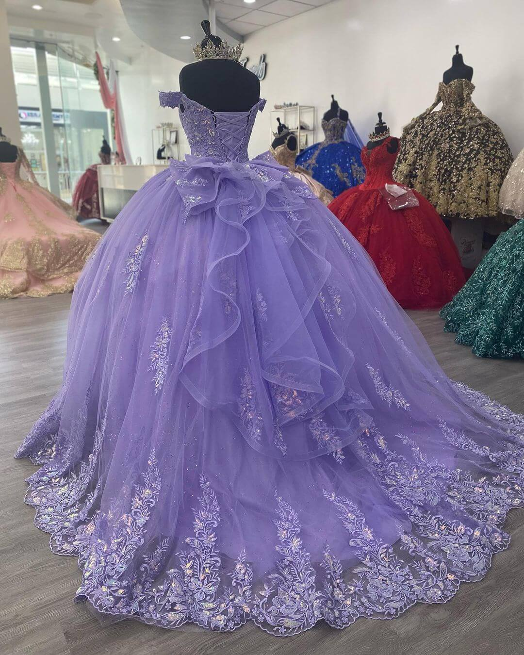 Lilac Corset Mexican Quinceanera Dress Ball Gown,Appliques Lace Birthday Dress Y1476