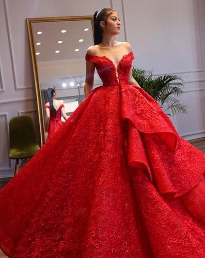 Off the Shoulder Red Prom Dresses Birthday Gown S17299