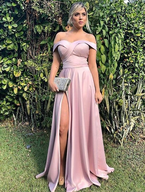 Off the shoulder long prom dress with split S16771