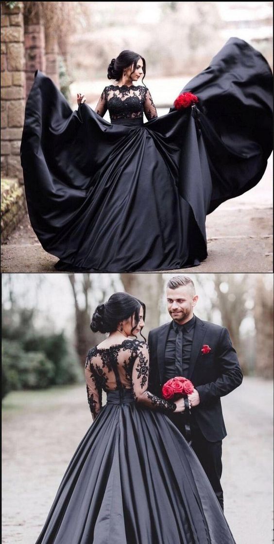 Black Long Sleeves Lace Elegant Modest Prom Dress, A-Line Ball Gown Prom Dresses  S6073