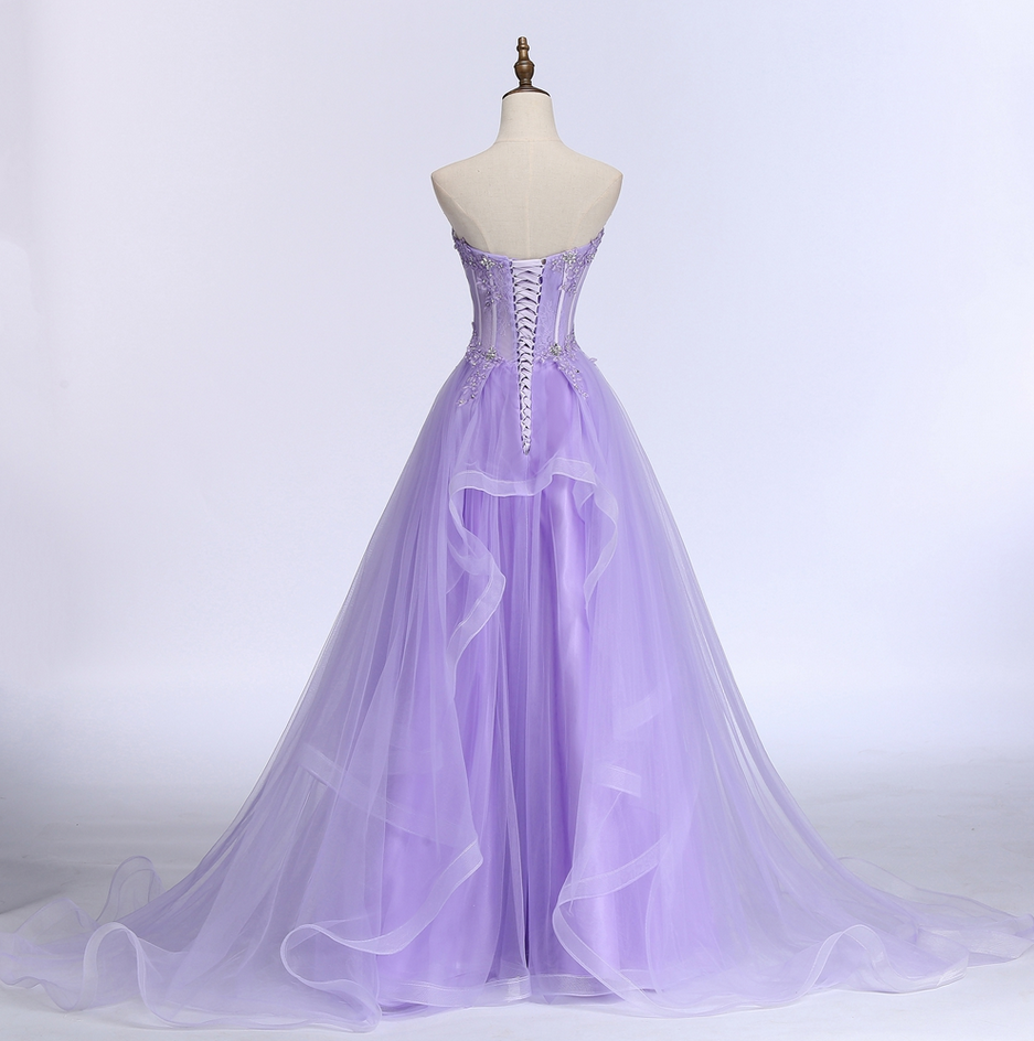New Sweet Banquet Light Purple Lace Long Evening Dress The Bride Elegant Strapless A-line Prom Formal Party Gown Y1845