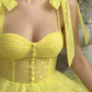 Elegant Yellow Tulle Tea Length Prom Dress, Sweetheart Neck Yellow Formal Graduation Dress Y208