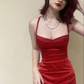Red Sleeveless Satin Long Prom Dress Elegant Formal Gown Y694
