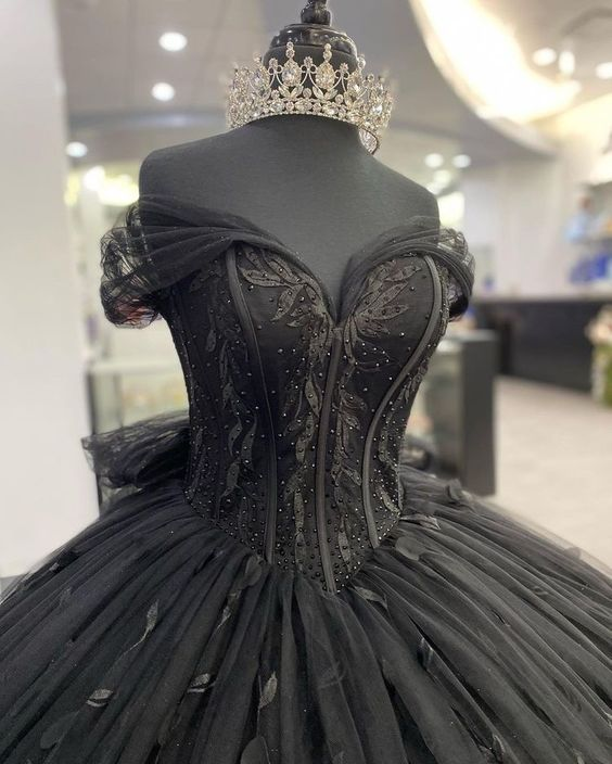 Black Quinceañera Dress,Black Ball Gown,Sweet 16 Dress Y1447