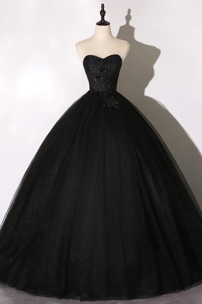 Black lace long ball gown dress A line formal dress Y1295