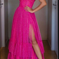 Glitter A-line Hot Pink Long Prom Dress,Generous Evening Dress,Graduation Dress Y1906