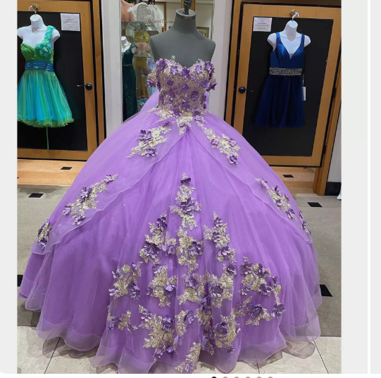 Women's Puffy Dress with Appliques Light Purple Ball Gown Y1091