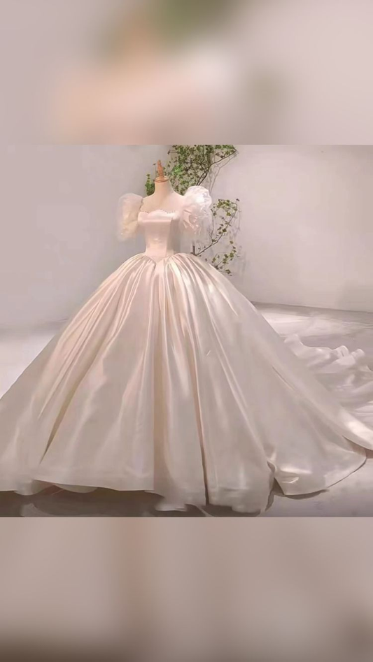 Vintage White Satin Wedding Dress Charming Wedding Dress Y411