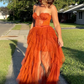 Gorgeous Sweetheart Rust Tiered Long Prom Dress with Slit Y455