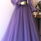 robe longue high neck vintage prom dresses long sleeve muslim beaded lace tulle elegant purple prom gown  Y1207