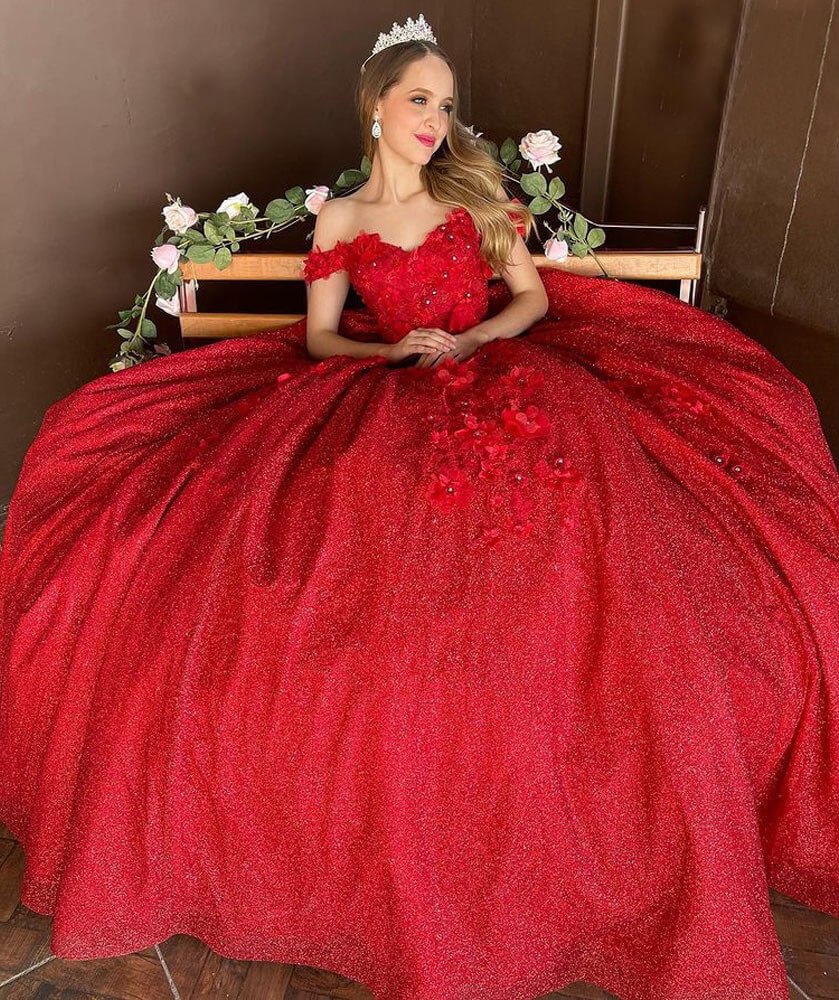 Bling Sequin Sweet 16 Quinceanera Dresses with 3D Applique,New Arrival Ball Gown Y1228