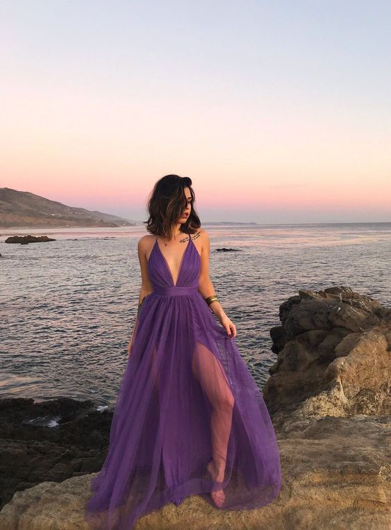 Purple prom dresses for women sexy spaghetti straps evening dresses Y199