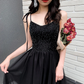Black tulle beads long prom dress, black evening dress Y1134