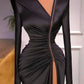 Glamorous Black Satin Long Prom Dress Waist Pleats,Stunning Black Prom Dress With Zipper Y734