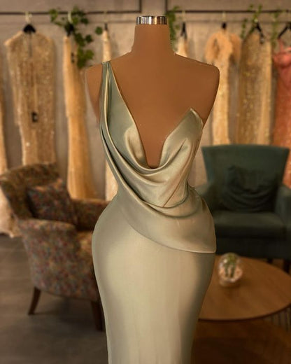 Sage Green Silk Satin Evening Dress,Elegant Long Prom Gown , Reception Dress Y736
