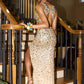 Luxurious Crystal Mermaid Evening Dress Side Slit Sexy Evening Gown Y547