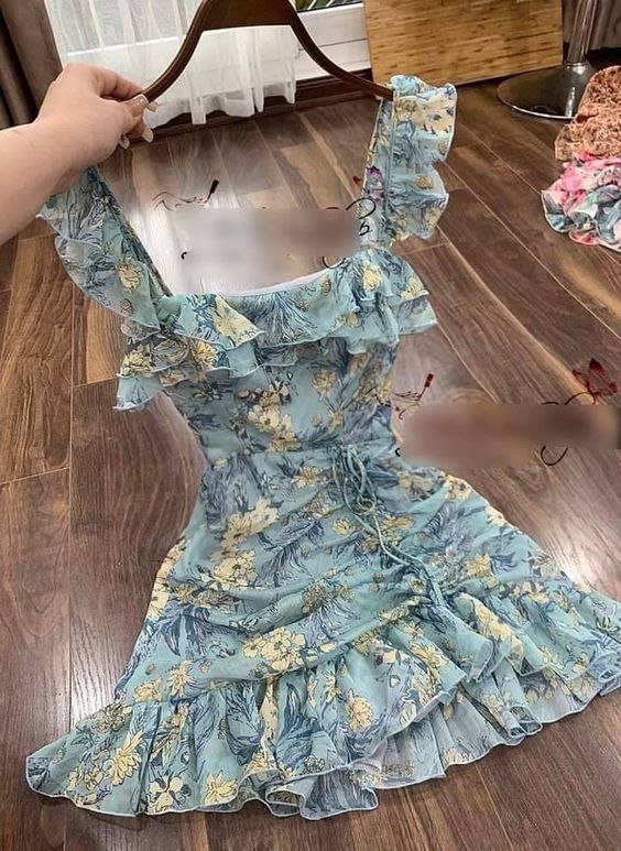 Summer Outfit Floral Dress, Short Homecoming Dress,Summer Beach Dress Y744