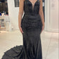 Sexy Black Sequins Mermaid V Neck Long Prom Dress,Formal Dress Y1500