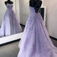 Purple tulle lace long prom dress lace tulle formal dress Y1512