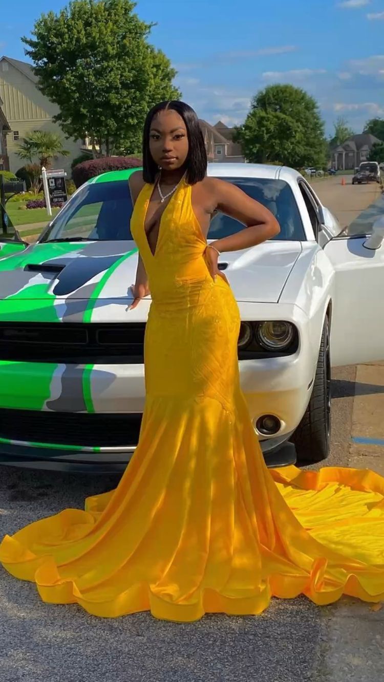 Stunning Yellow Mermaid Prom Dress,Sexy Evening Dress With Train Y1709