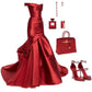 Charming Burgundy Satin Evening Dress ,Mermaid Satin Evening Gown , Pageant Dress Y745