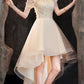 Champagne tulle high low prom dress champagne evening dress Y983