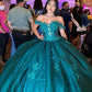 Off The Shoulder Green Tulle Ball Gown Green Quinceanera Dress Y290