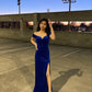Off The Shoulder Royal Blue Floor Length Evening Dress With Side Slit Y713