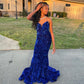 Royal Blue Mermaid Sequins Prom Dress Graduation Dress Black Girls Prom 8th Grade Prom Y495