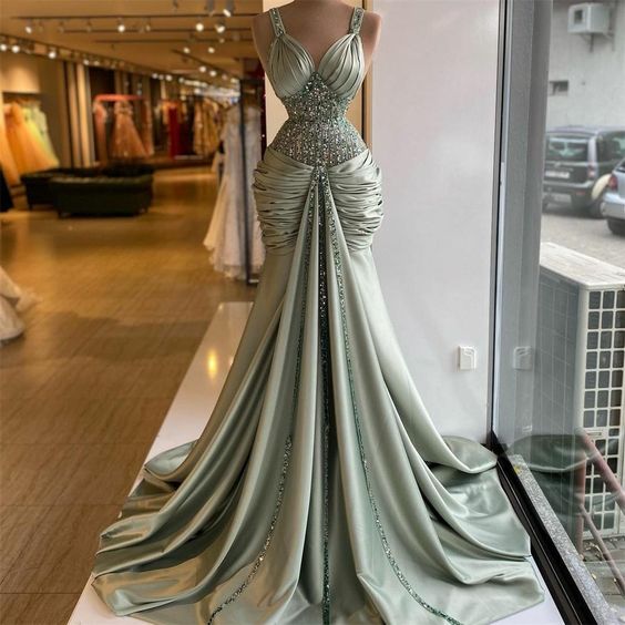 Green prom dress, sweetheart prom dresses, pleats prom dresses, crystal prom dresses, beaded evening dresses, new arrival prom dresses Y517