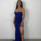 Royal Blue Strapless Sequins Evening Dress Side Slit  Classy Royal Blue Prom Dress Y490