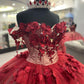 Shimmery Off Shoulder 3D Flowers Quinceanera Dress and Train,Ball Gown Y1448