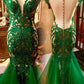 Illusion Back Green Mermaid Prom Dress with Beading Y1361